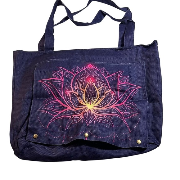 Handbags - Purple Canvas Yoga Mat Tote Bag Lotus‎ Flower Graphic Bohemian Gym Travel Bag